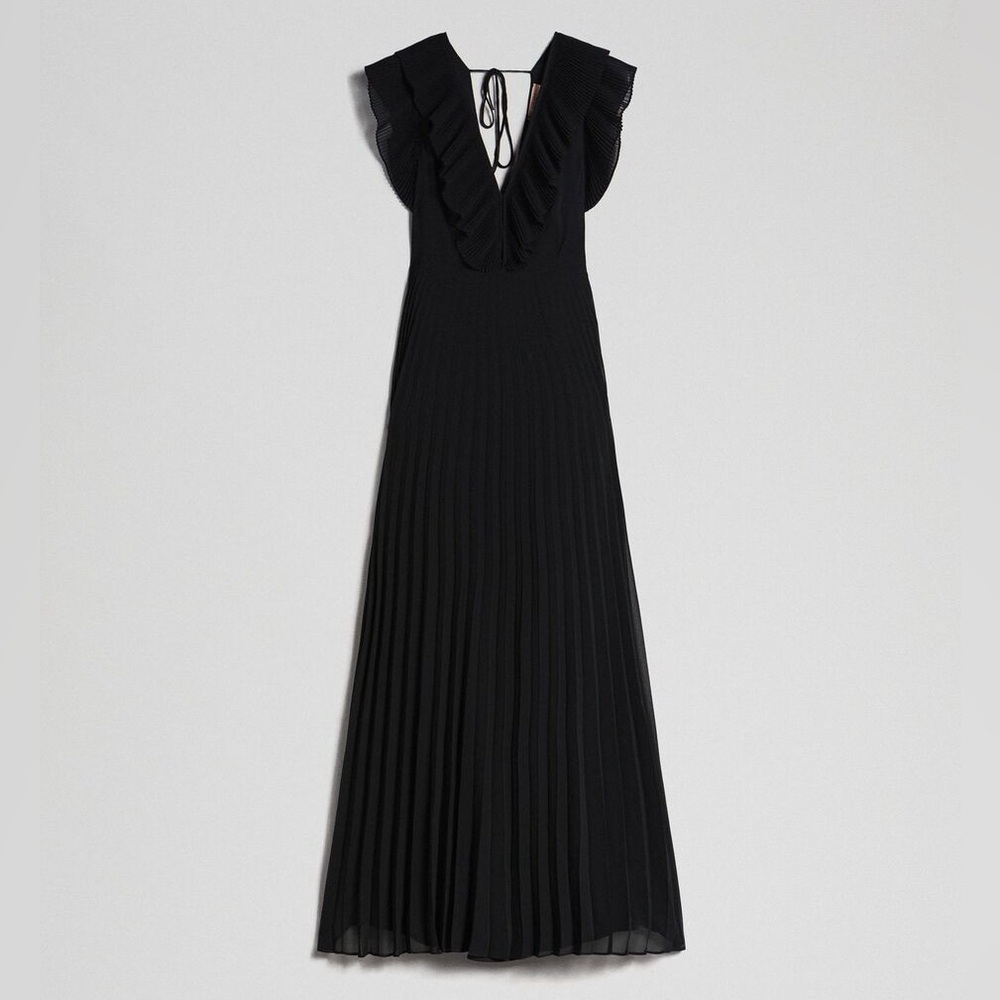 If By Sea Black Pleated Maxi Plunge‎ Neck Dress Size Medium